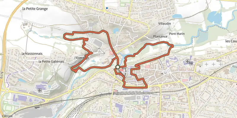 Map of the Le Pré des Lavandières track on the IGN map, with the start and numbered waypoints