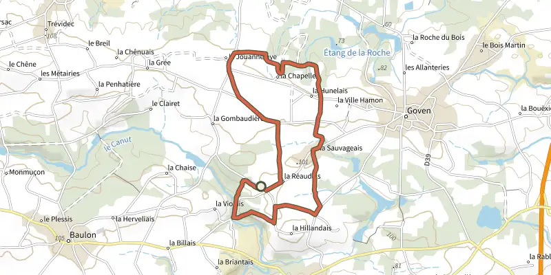 Map of the La Lande de Caffort track on the IGN map, with the start and numbered waypoints