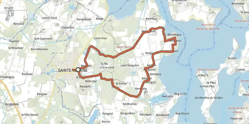 Carte du tracé de Entre bois et landes sur le Plan IGN, départ et points de passage numérotés
