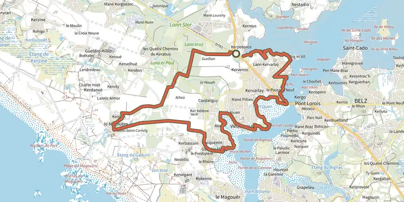Carte du tracé de À la découverte du patrimoine sur le Plan IGN, départ et points de passage numérotés