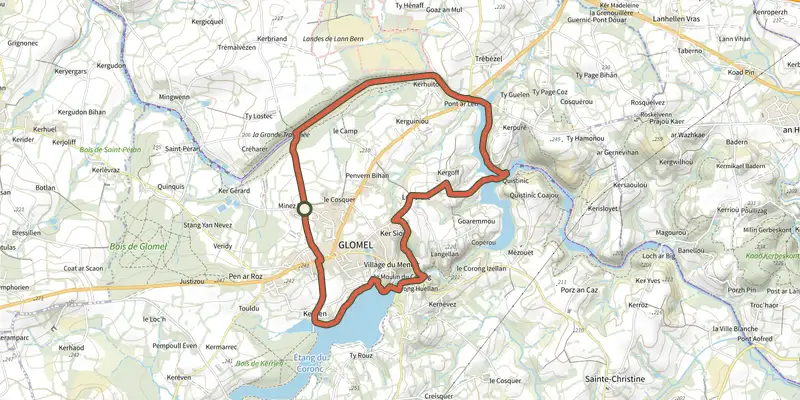 Carte du tracé de Circuit de la Grande Tranchée sur le Plan IGN, départ et points de passage numérotés