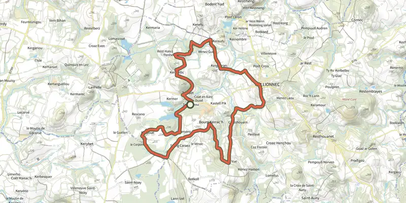 Map of the Circuit du Larron track on the IGN map, with the start and numbered waypoints
