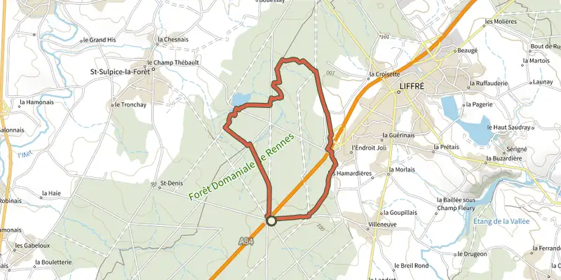 Map of the Circuit de l'Aqueduc track on the IGN map, with the start and numbered waypoints