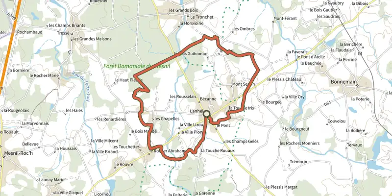 Map of the Le Granit Bleu track on the IGN map, with the start and numbered waypoints