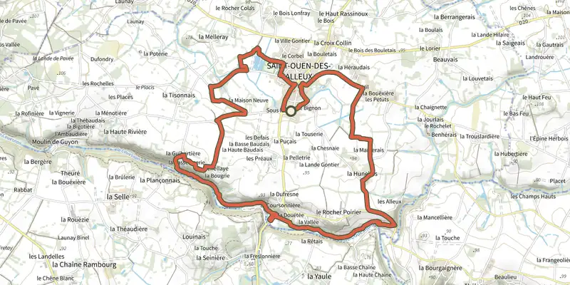 Carte du tracé de Le Pays Audonien sur le Plan IGN, départ et points de passage numérotés