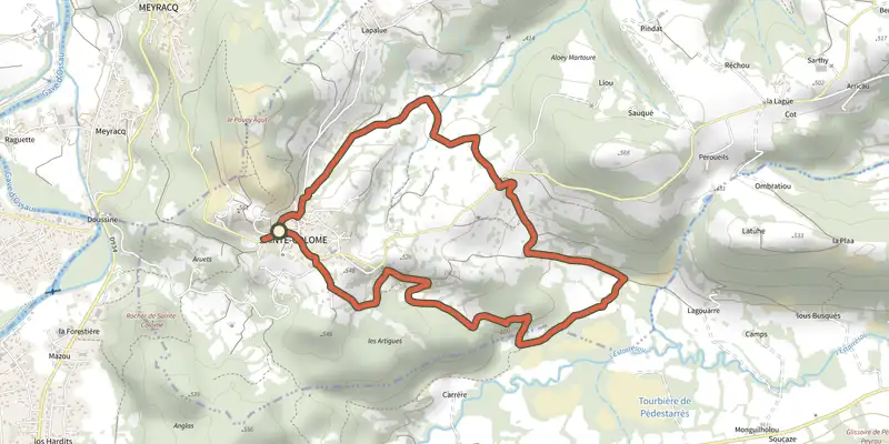 Map of the Les buis track on the IGN map, with the start and numbered waypoints