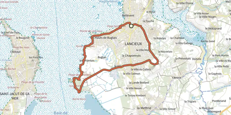 Carte du tracé de Chemin des Poissoniers sur le Plan IGN, départ et points de passage numérotés