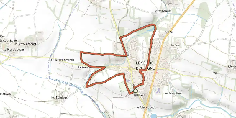 Map of the Chemin des Rotes track on the IGN map, with the start and numbered waypoints