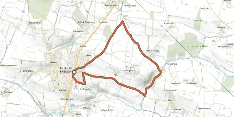 Map of the Chemin de Sainte-Anne track on the IGN map, with the start and numbered waypoints