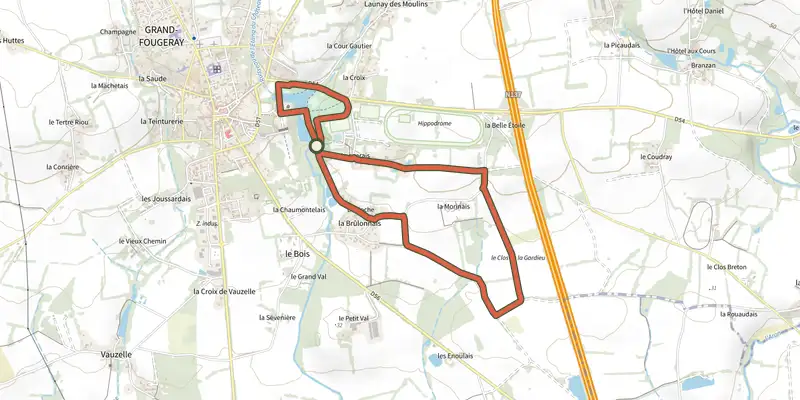 Carte du tracé de Circuit la Brûlonnais sur le Plan IGN, départ et points de passage numérotés
