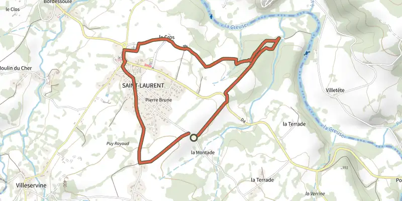 Map of the Tour de Saint-Laurent track on the IGN map, with the start and numbered waypoints