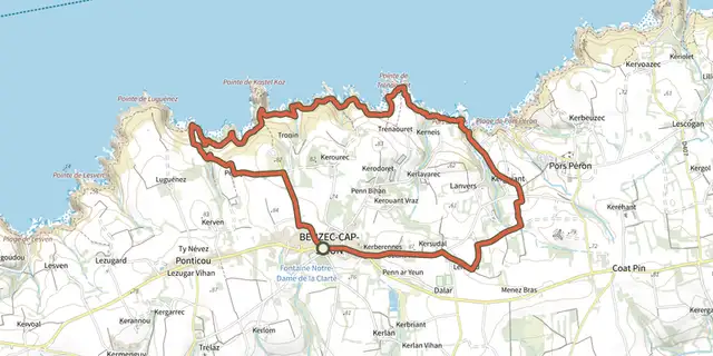 Tracé de La pointe de Beuzec sur le Plan IGN
