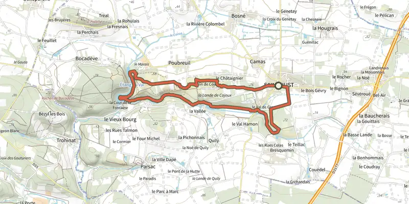 Map of the Le Ruisseau track on the IGN map, with the start and numbered waypoints