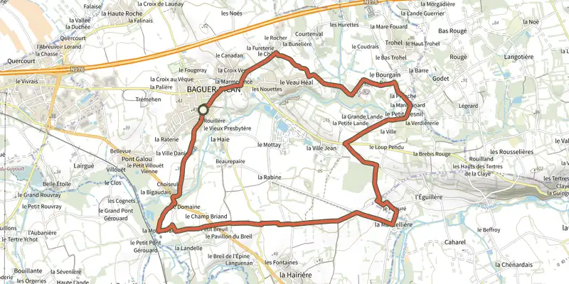 Map of the La Mancelière track on the IGN map, with the start and numbered waypoints