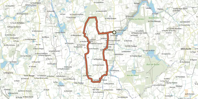 Map of the La Croix de Pierre track on the IGN map, with the start and numbered waypoints