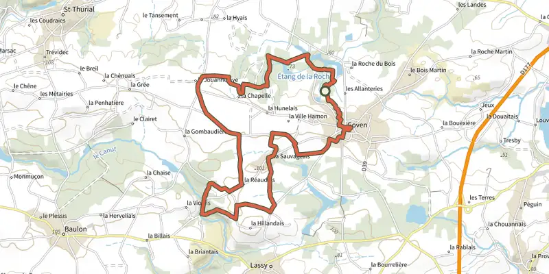 Map of the circuit de l'Hermitage track on the IGN map, with the start and numbered waypoints