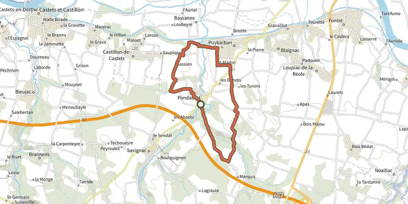 Carte du tracé de Boucle des Deux Églises sur le Plan IGN, départ et points de passage numérotés