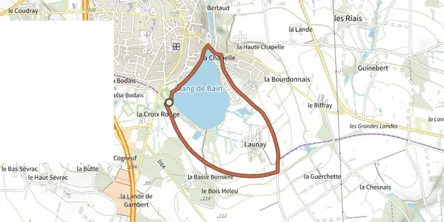 The Tour du lac de Bain-de-Bretagne track on the IGN map