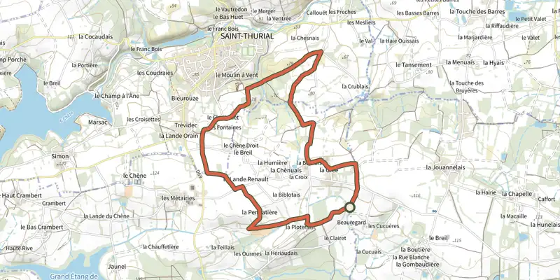 Map of the La Ploterais track on the IGN map, with the start and numbered waypoints
