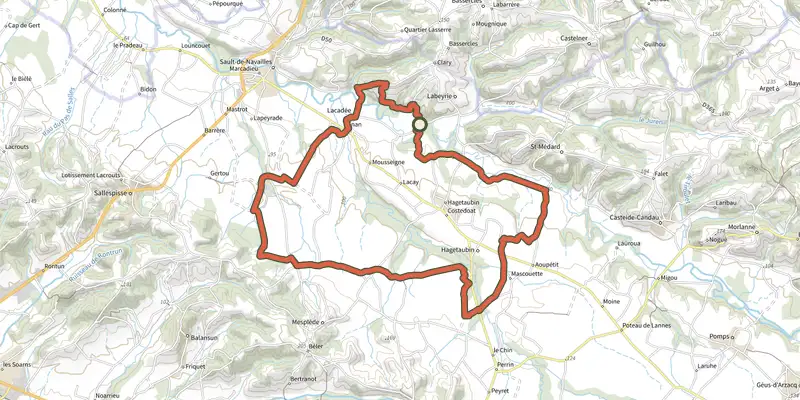 Map of the Circuit de randonnée : Vallée du Luy de Béarn track on the IGN map, with the start and numbered waypoints