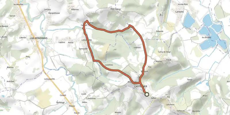 Carte du tracé de Vallon de Lasbéline sur le Plan IGN, départ et points de passage numérotés