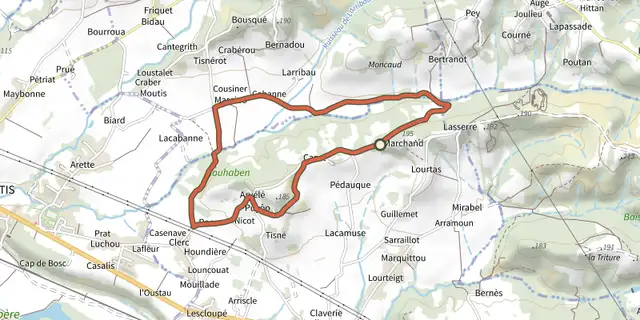 Tracé de Circuit du Clamondé à Argagnon sur le Plan IGN