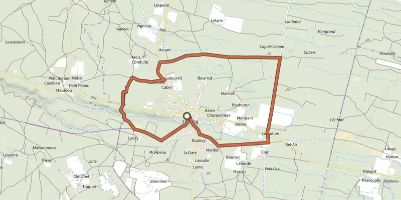 Map of the Circuit à la découverte de Lo Camin de Hé track on the IGN map, with the start and numbered waypoints