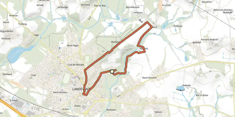 Map of the Lannouan track on the IGN map, with the start and numbered waypoints