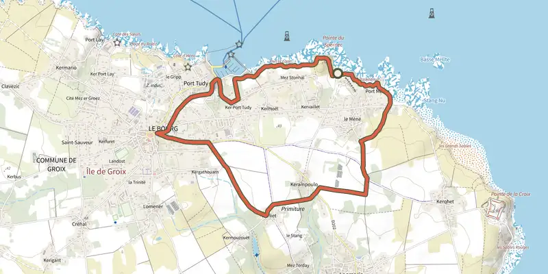 Map of the Circuit de Port Mélite/Le Mené track on the IGN map, with the start and numbered waypoints