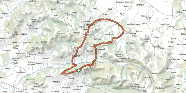 Tracé de Randonnée : Tour de Mesplède sur le Plan IGN