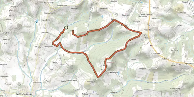 Tracé de Boucle du Camp Romain de St-Boès sur le Plan IGN