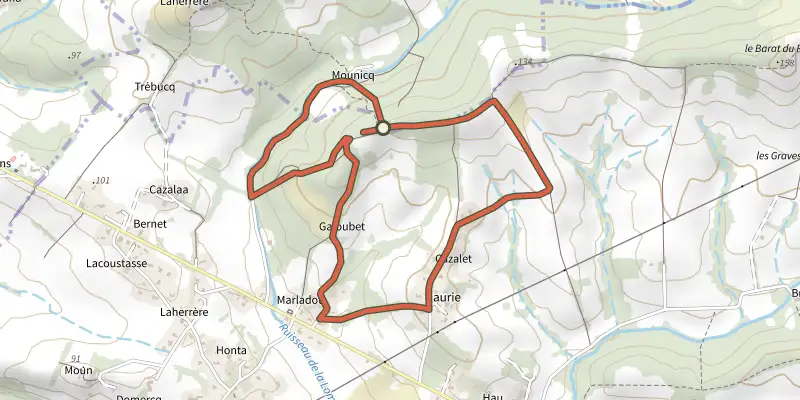 Carte du tracé de Circuit de Mounicq sur le Plan IGN, départ et points de passage numérotés