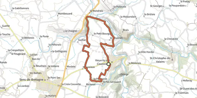 Tracé de Vieux-Vy-sur-Couesnon - les carrières sur le Plan IGN