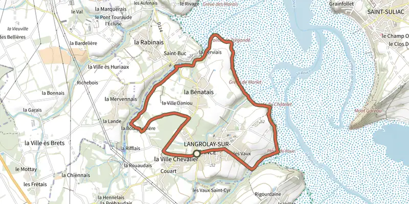 Map of the Circuit Terre et Rance track on the IGN map, with the start and numbered waypoints