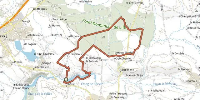 The Sevailles et le pont romain track on the IGN map