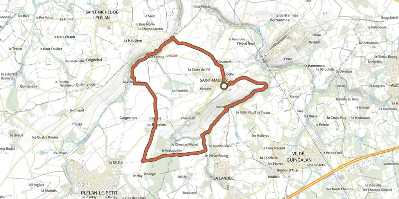 Map of the Circuit des ifs track on the IGN map, with the start and numbered waypoints