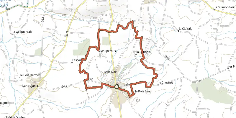 Map of the Circuit du Rocher track on the IGN map, with the start and numbered waypoints