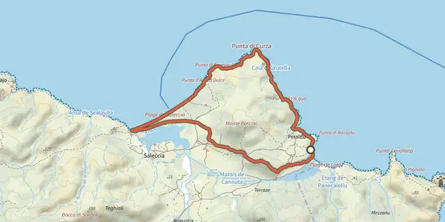Tracé de Boucle littorale du Lotu à Saleccia sur le Plan IGN
