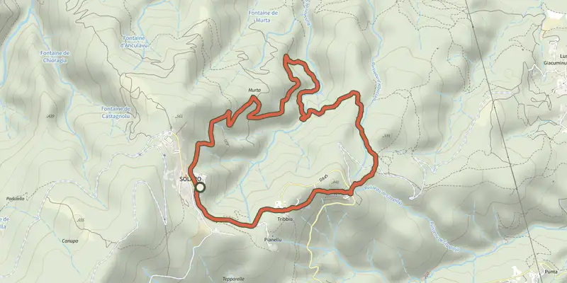 Carte du tracé de Boucle de San Ghjuanni sur le Plan IGN, départ et points de passage numérotés