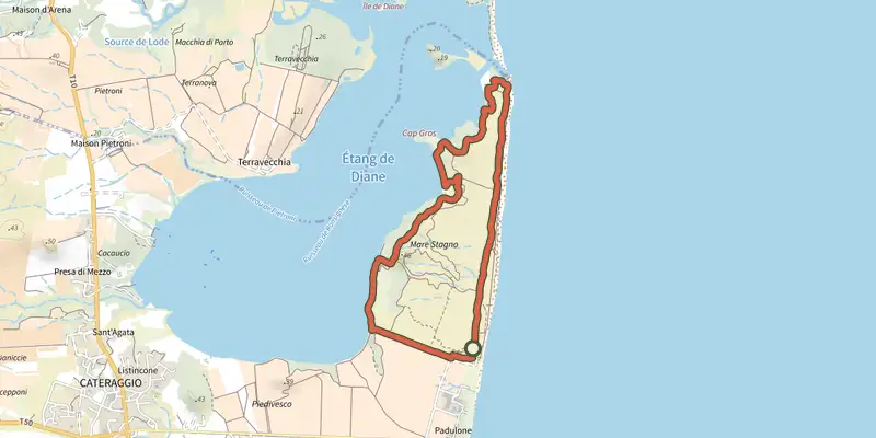 Map of the Grande boucle Mare è Stagnu track on the IGN map, with the start and numbered waypoints