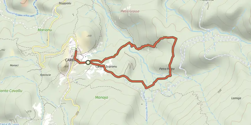 Map of the Boucle de Carbini track on the IGN map, with the start and numbered waypoints