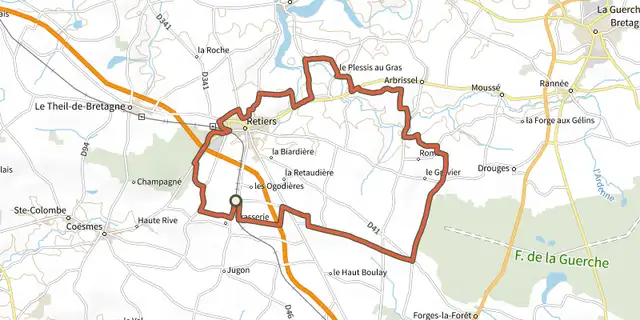 The Chêne de la liberté track on the IGN map