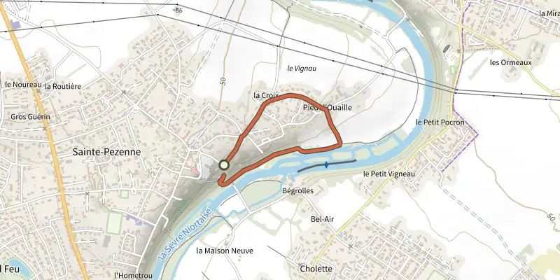 Map of the Quand la nature rejoint la culture track on the IGN map, with the start and numbered waypoints