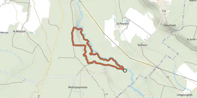 Map of the Sentier Botanique du Bès à Villenave track on the IGN map, with the start and numbered waypoints