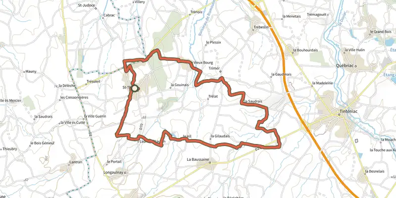 Map of the Circuit du Hil track on the IGN map, with the start and numbered waypoints