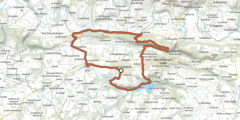 Carte du tracé de Circuit des Palis sur le Plan IGN, départ et points de passage numérotés
