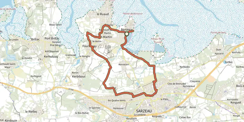 Carte du tracé de Les parcs ostréicoles sur le Plan IGN, départ et points de passage numérotés