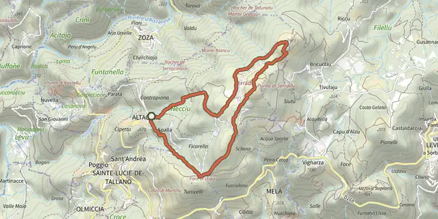 The Boucle 5 - Altagène<->Punta di Sarradò track on the IGN map