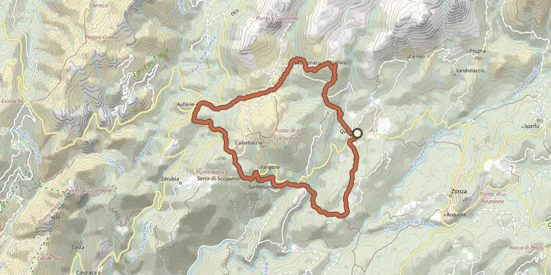 Map of the Boucle I Quattri Paesi track on the IGN map, with the start and numbered waypoints