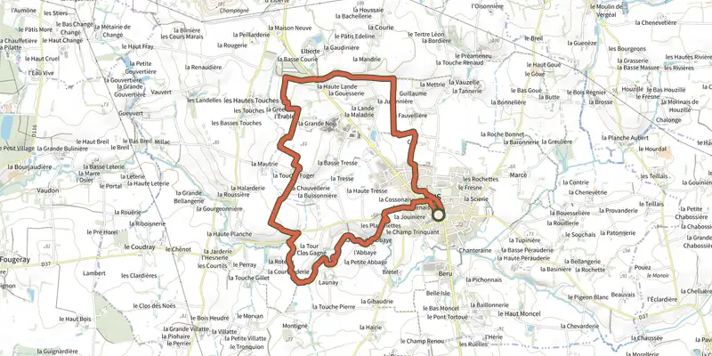 Carte du tracé de Circuit du Pont de Quiencé sur le Plan IGN, départ et points de passage numérotés